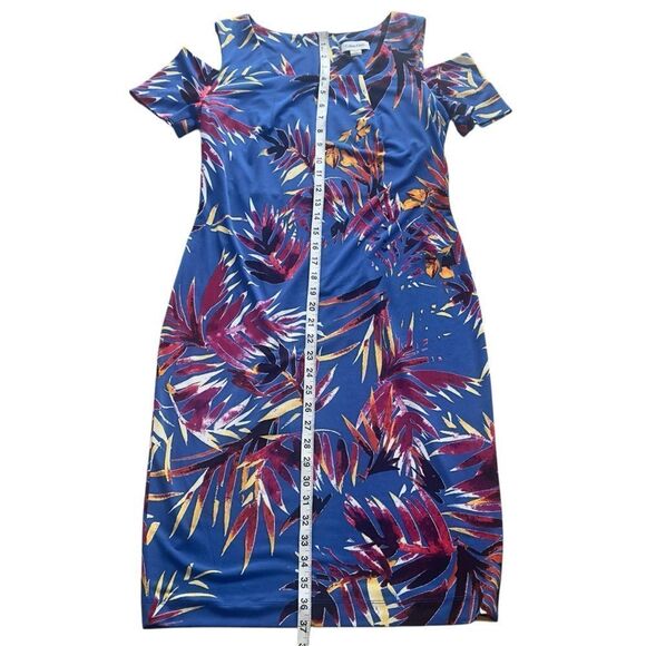 Calvin Klein Tropical Blue and Purple Cold Shoulder Dress Size 6 - Picture 10 of 14
